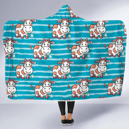 Cow Cute Print Pattern Hooded Blanket-JTAMIGO.COM