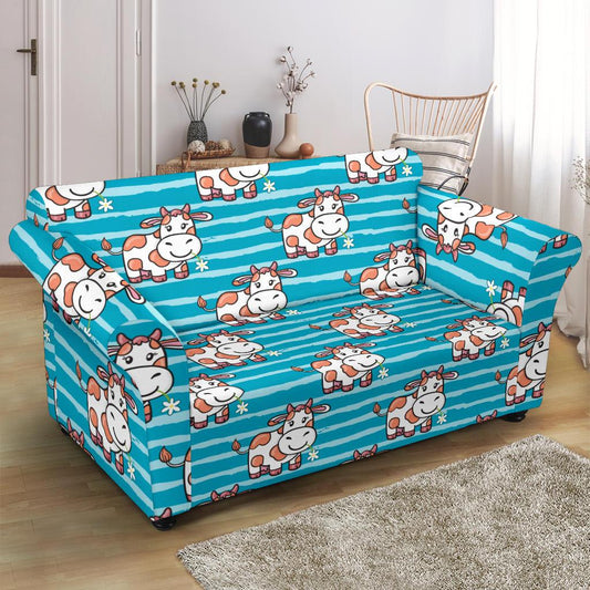 Cow Cute Print Pattern Loveseat Slipcover-JTAMIGO.COM