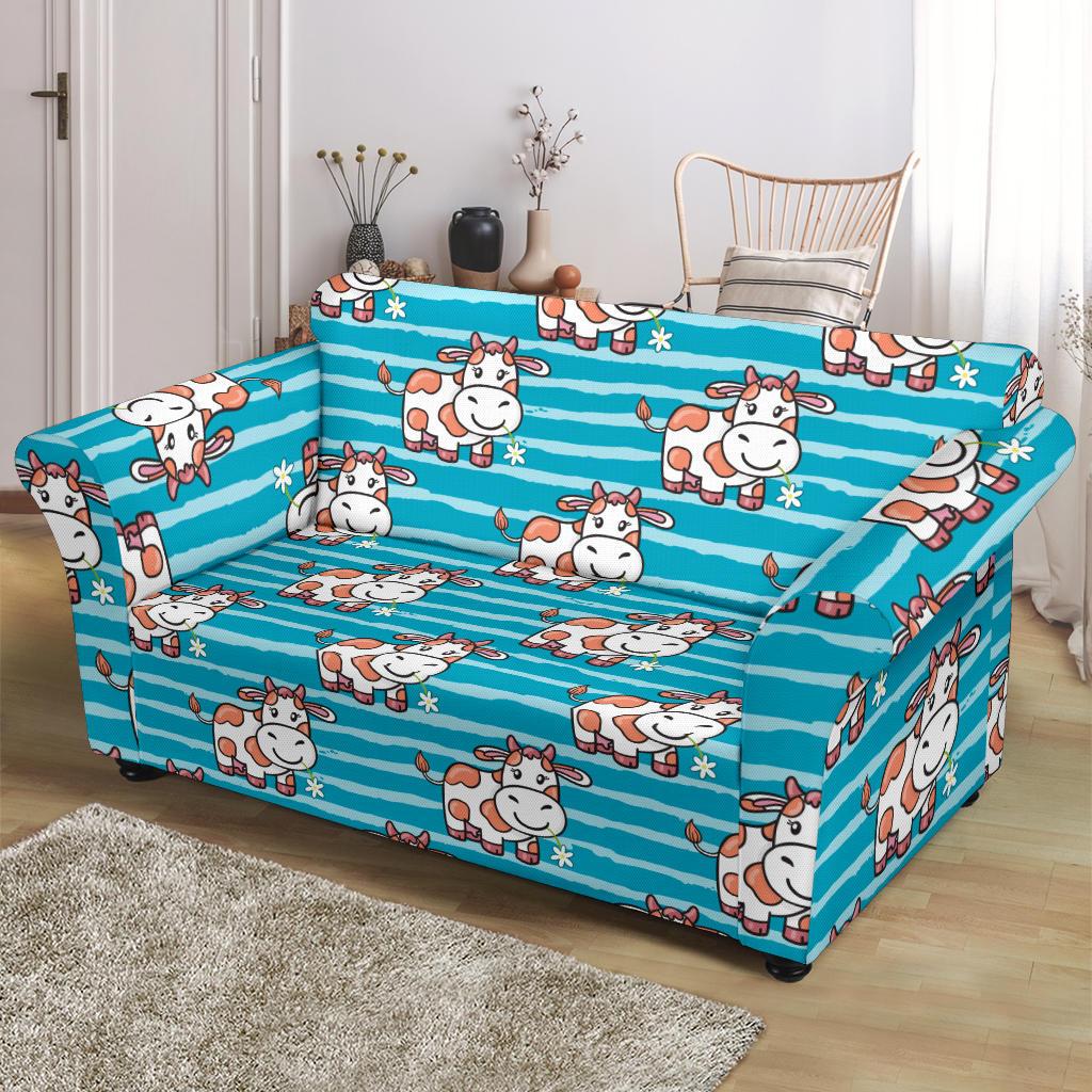 Cow Cute Print Pattern Loveseat Slipcover-JTAMIGO.COM