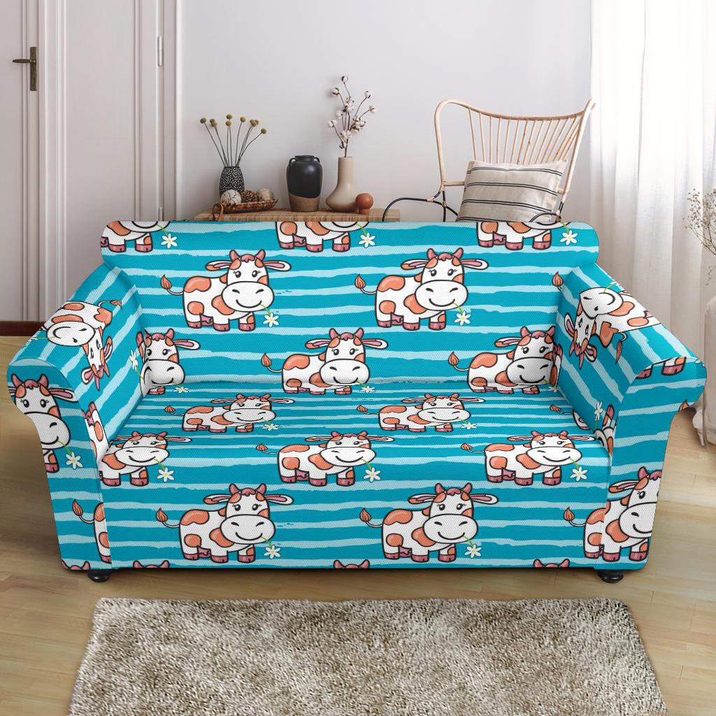 Cow Cute Print Pattern Loveseat Slipcover-JTAMIGO.COM