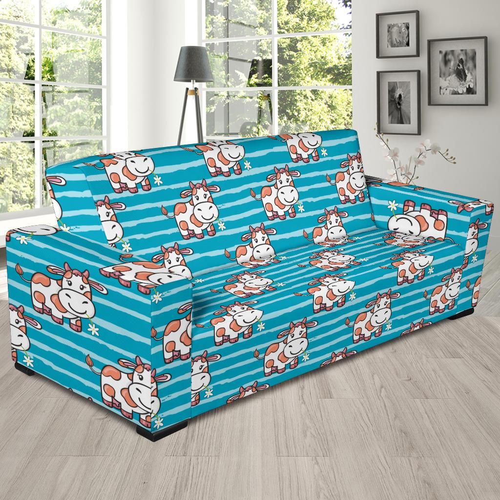 Cow Cute Print Pattern Sofa Slipcover-JTAMIGO.COM