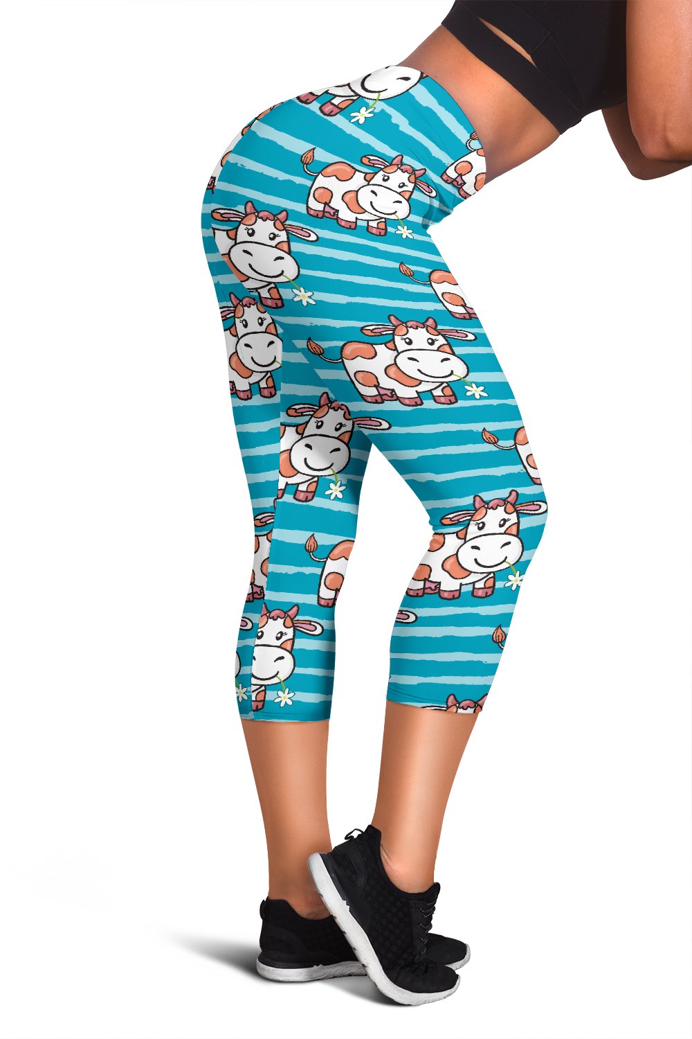 Cow Cute Print Pattern Women Capris