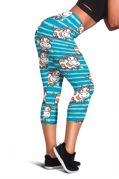 Cow Cute Print Pattern Women Capris