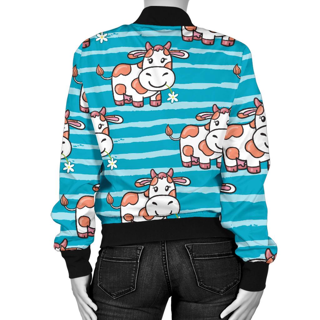 Cow Cute Print Pattern Women Casual Bomber Jacket