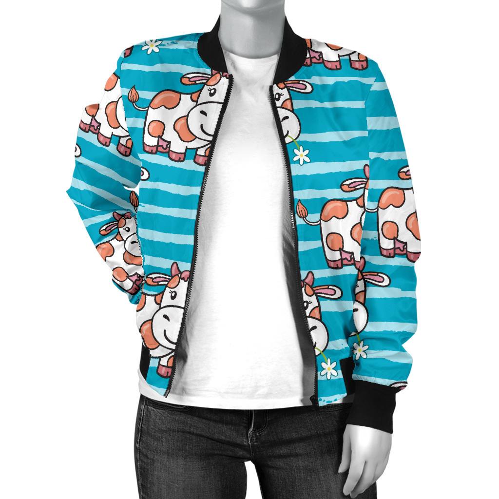 Cow Cute Print Pattern Women Casual Bomber Jacket