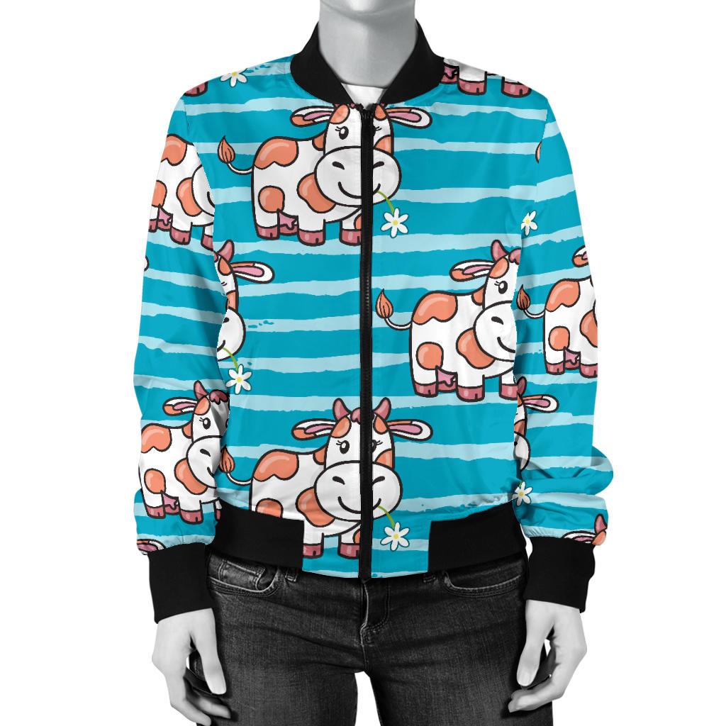 Cow Cute Print Pattern Women Casual Bomber Jacket