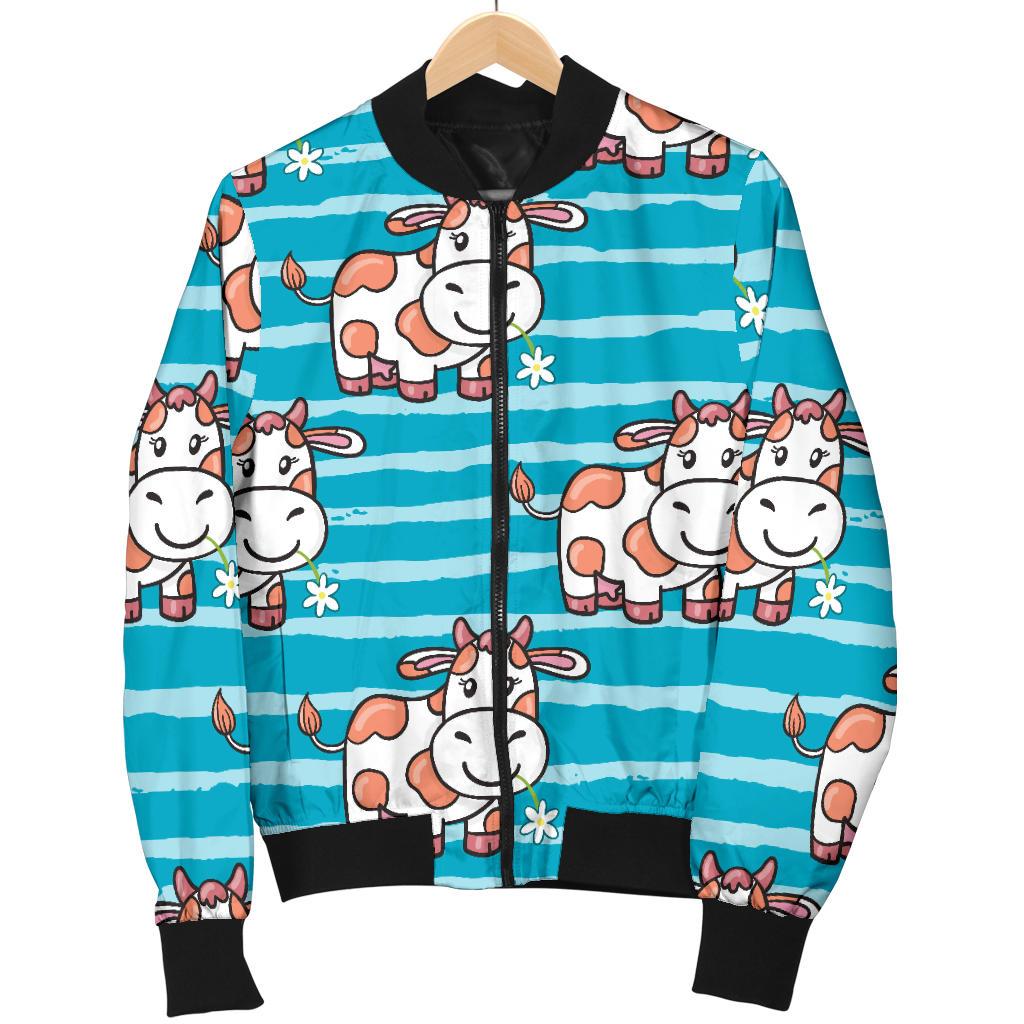 Cow Cute Print Pattern Women Casual Bomber Jacket