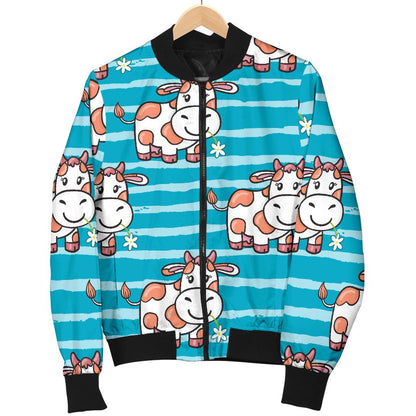 Cow Cute Print Pattern Women Casual Bomber Jacket