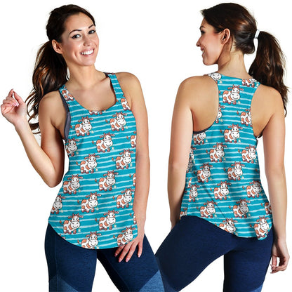 Cow Cute Print Pattern Women Racerback Tank Top