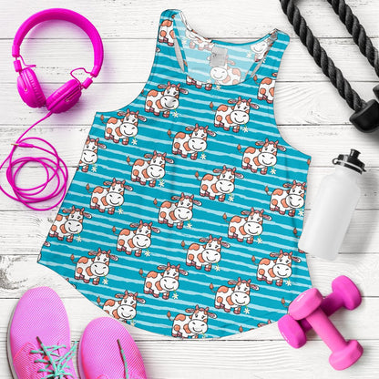 Cow Cute Print Pattern Women Racerback Tank Top
