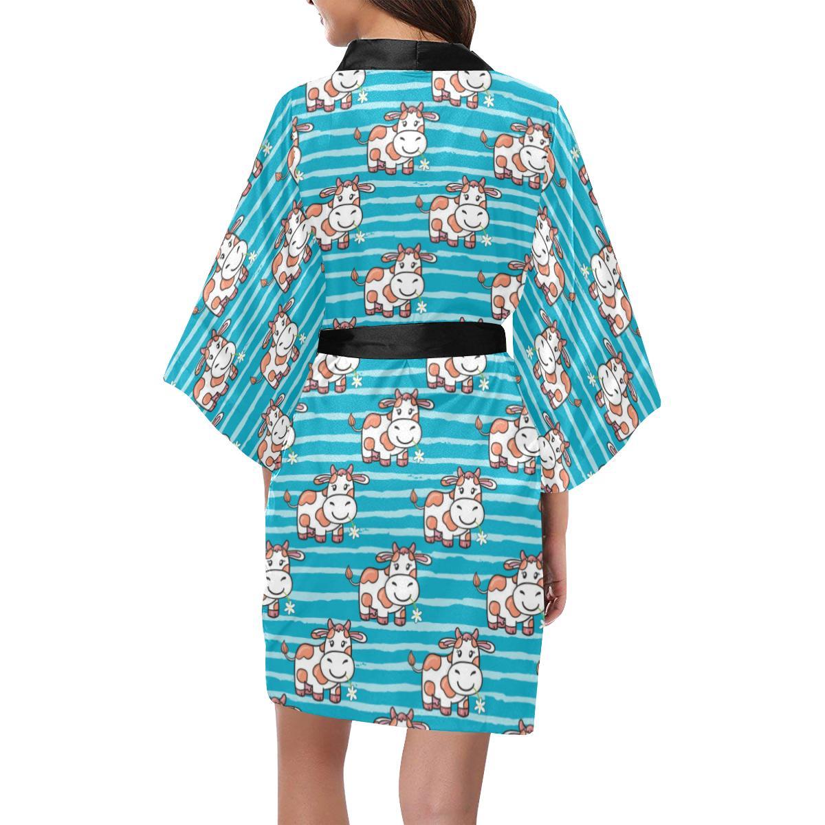 Cow Cute Print Pattern Women Short Kimono Robe
