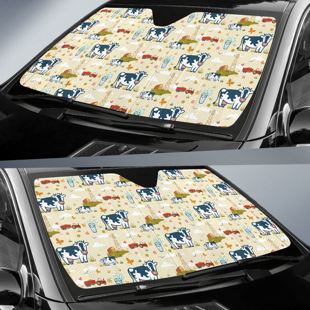 Cow Farm Design Print Car Sun Shade For Windshield