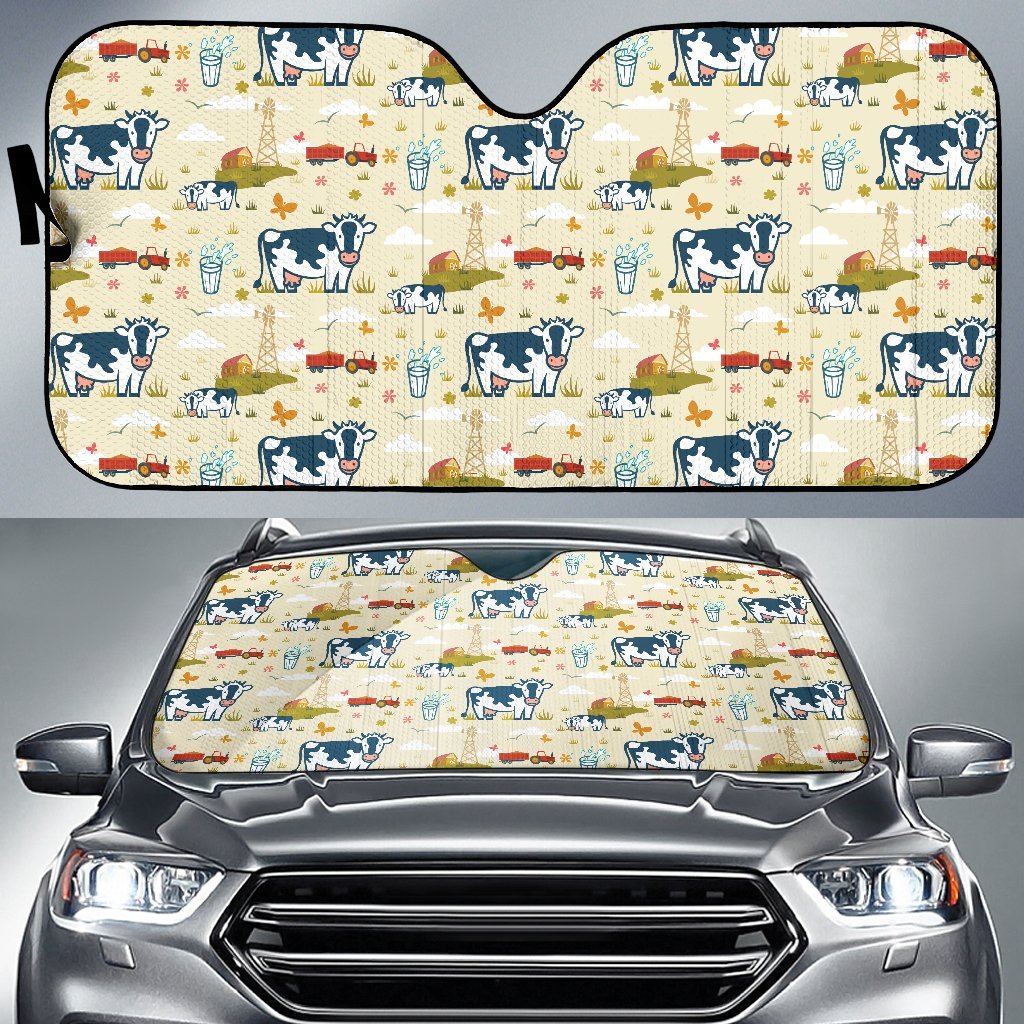 Cow Farm Design Print Car Sun Shade For Windshield