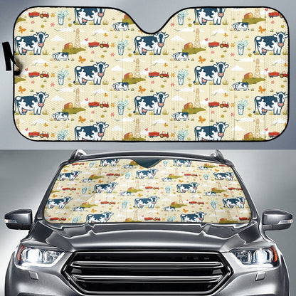 Cow Farm Design Print Car Sun Shade For Windshield