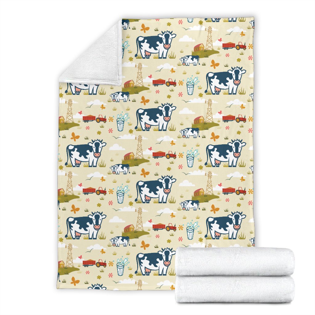 Cow Farm Design Print Fleece Blanket