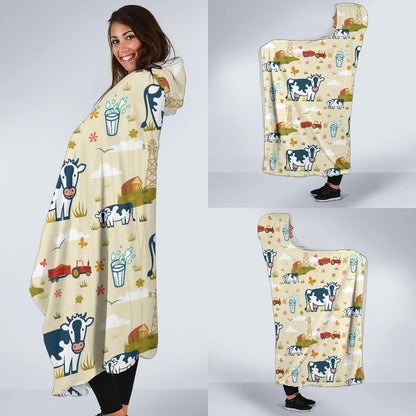 Cow Farm Design Print Hooded Blanket-JTAMIGO.COM