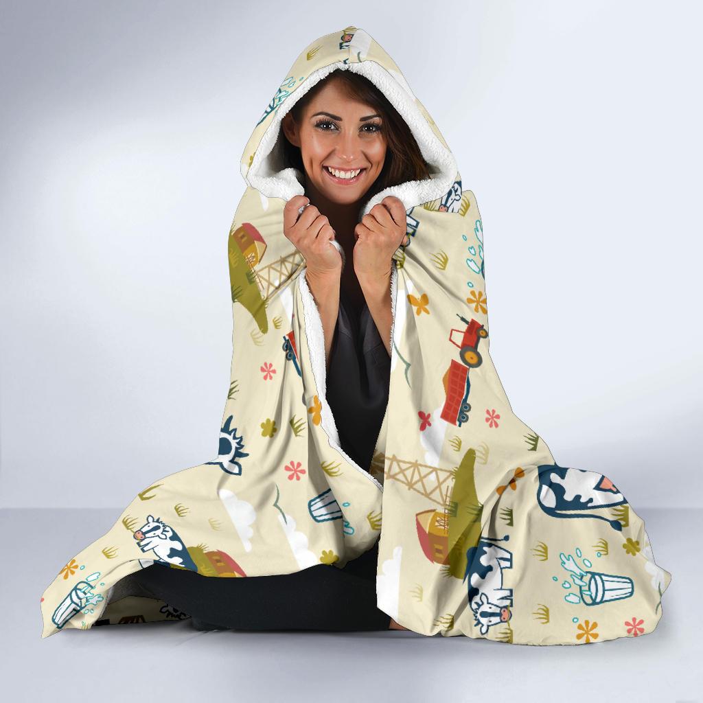 Cow Farm Design Print Hooded Blanket-JTAMIGO.COM