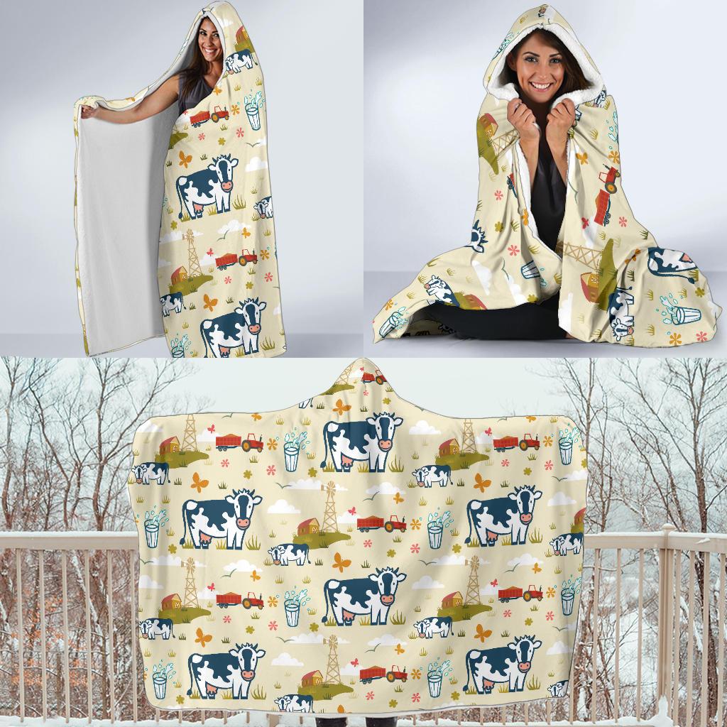 Cow Farm Design Print Hooded Blanket-JTAMIGO.COM