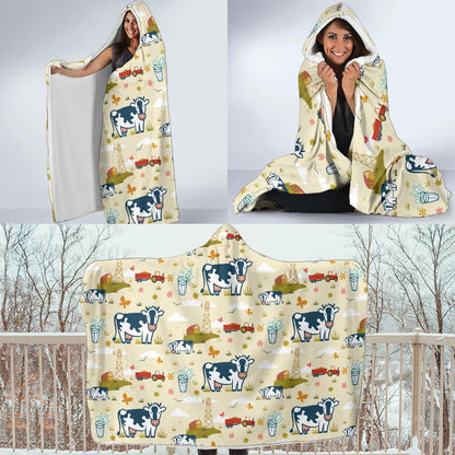 Cow Farm Design Print Hooded Blanket-JTAMIGO.COM