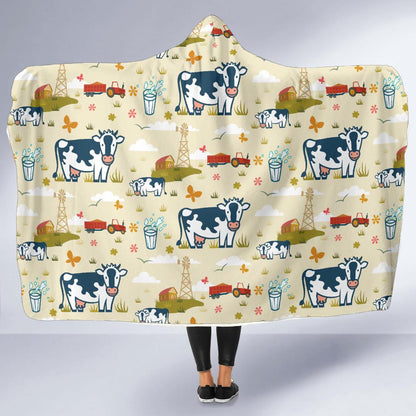 Cow Farm Design Print Hooded Blanket-JTAMIGO.COM