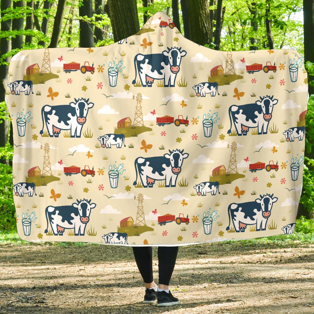 Cow Farm Design Print Hooded Blanket-JTAMIGO.COM