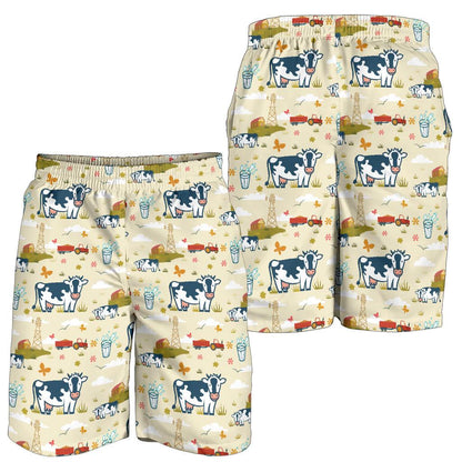 Cow Farm Design Print Mens Shorts-JTAMIGO.COM