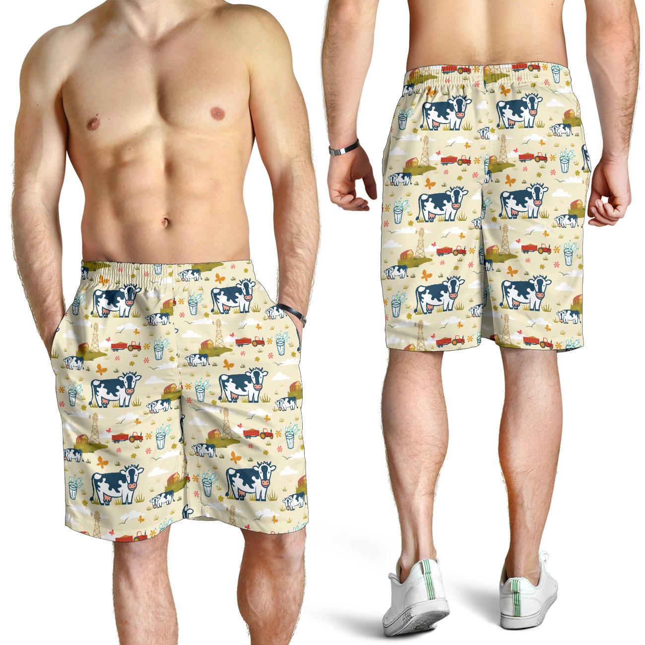 Cow Farm Design Print Mens Shorts-JTAMIGO.COM