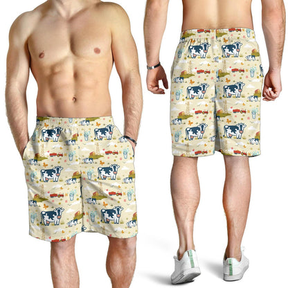 Cow Farm Design Print Mens Shorts-JTAMIGO.COM