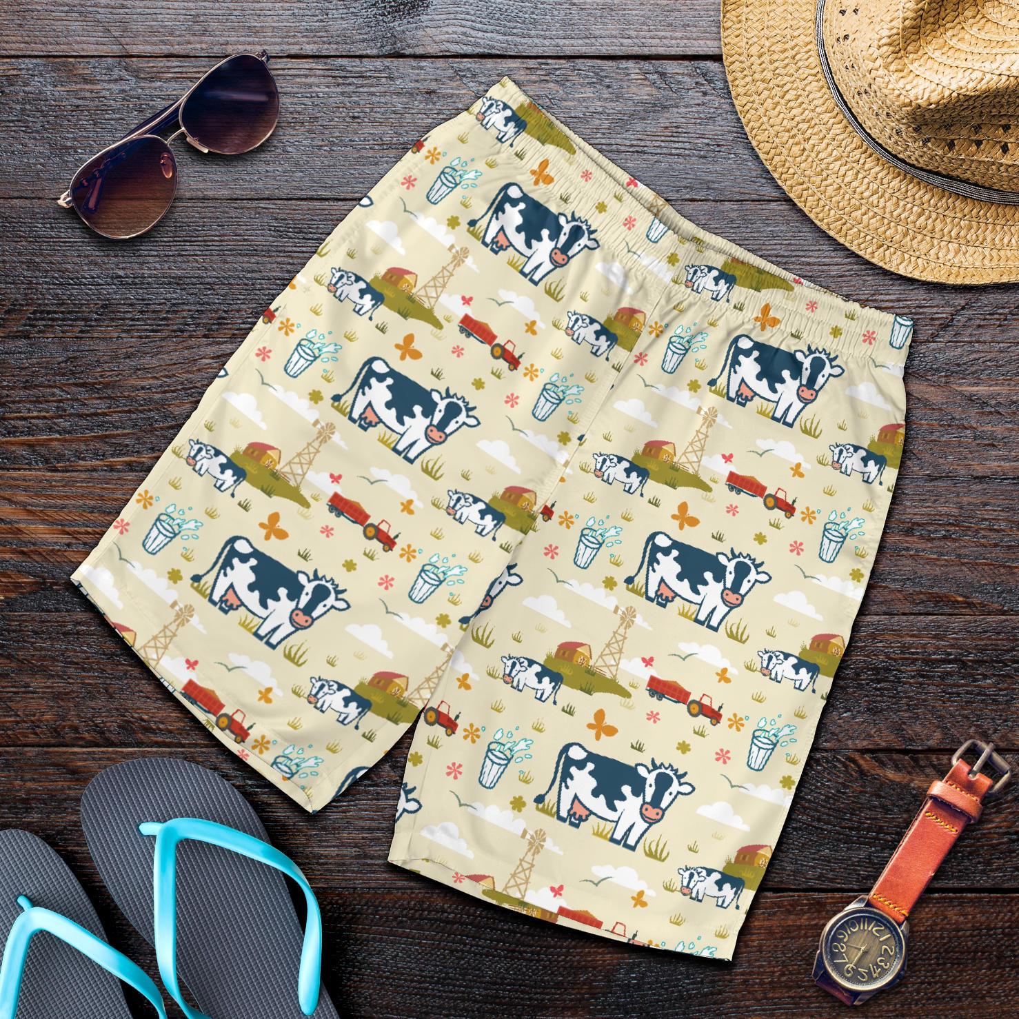 Cow Farm Design Print Mens Shorts-JTAMIGO.COM