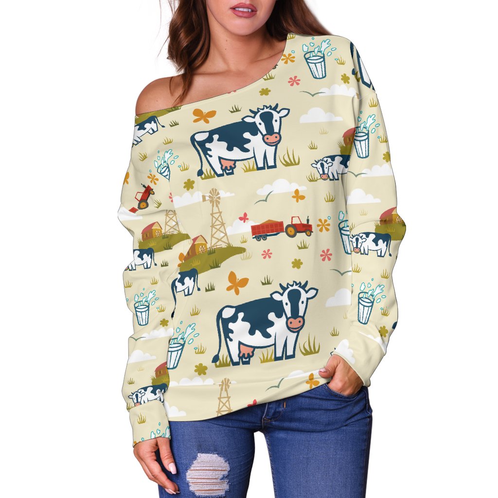 Cow Farm Design Print Off Shoulder Sweatshirt