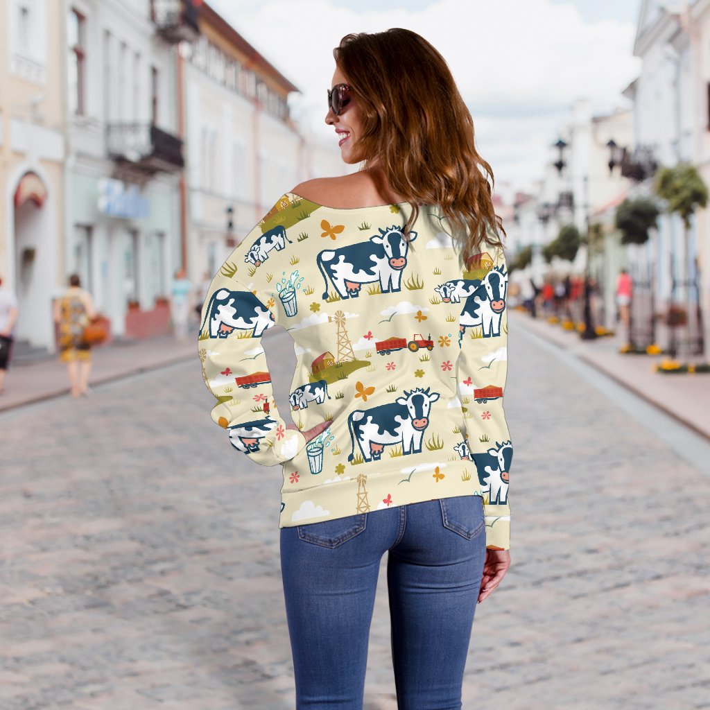 Cow Farm Design Print Off Shoulder Sweatshirt