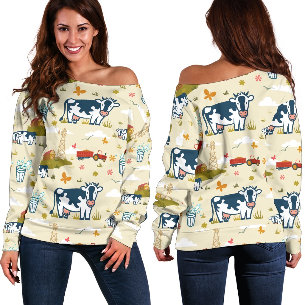 Cow Farm Design Print Off Shoulder Sweatshirt