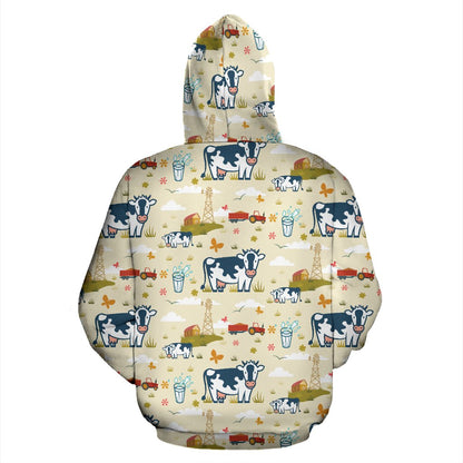 Cow Farm Design Print Pullover Hoodie