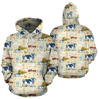 Cow Farm Design Print Pullover Hoodie