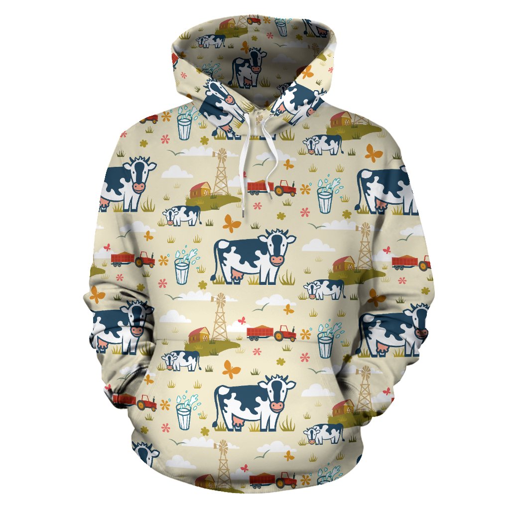 Cow Farm Design Print Pullover Hoodie