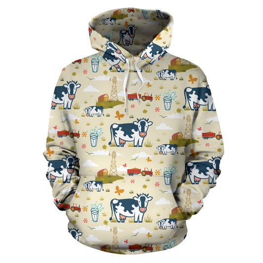Cow Farm Design Print Pullover Hoodie