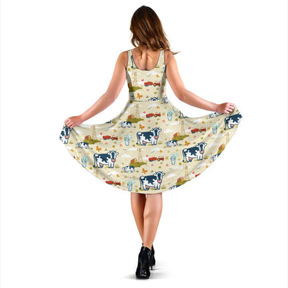 Cow Farm Design Print Sleeveless Dress