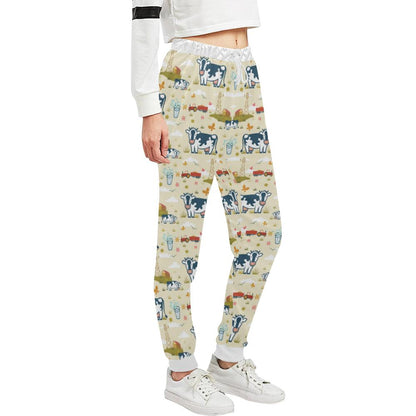 Cow Farm Design Print Unisex Casual Sweatpants (Model L11)-JTAMIGO.COM