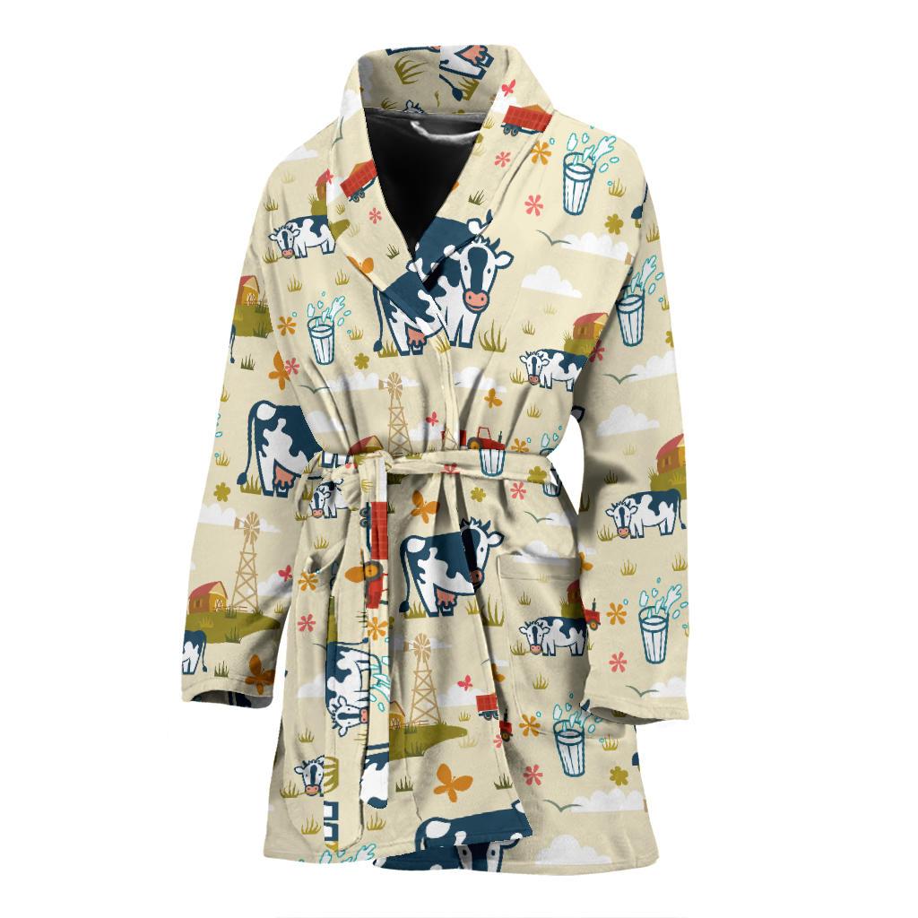 Cow Farm Design Print Women Bath Robe-JTAMIGO.COM