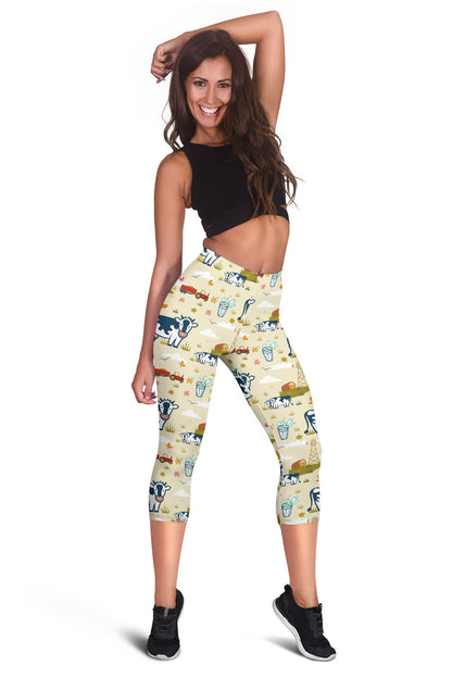 Cow Farm Design Print Women Capris