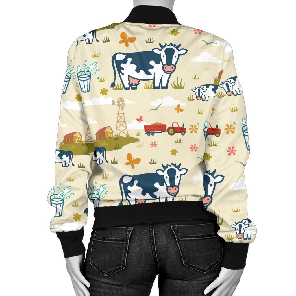 Cow Farm Design Print Women Casual Bomber Jacket