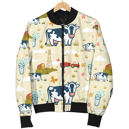 Cow Farm Design Print Women Casual Bomber Jacket