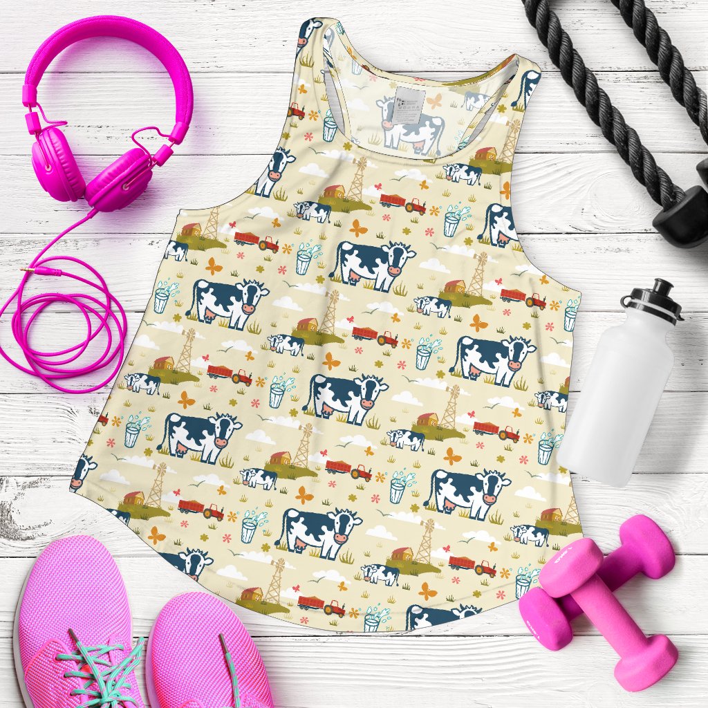 Cow Farm Design Print Women Racerback Tank Top