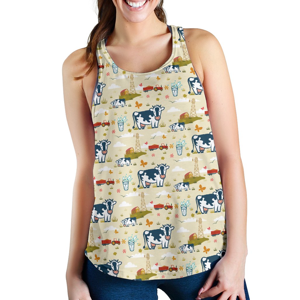 Cow Farm Design Print Women Racerback Tank Top
