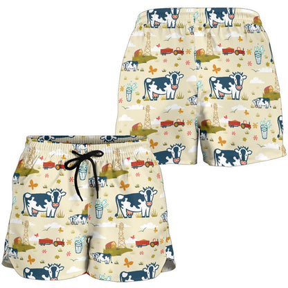 Cow Farm Design Print Women Shorts-JTAMIGO.COM