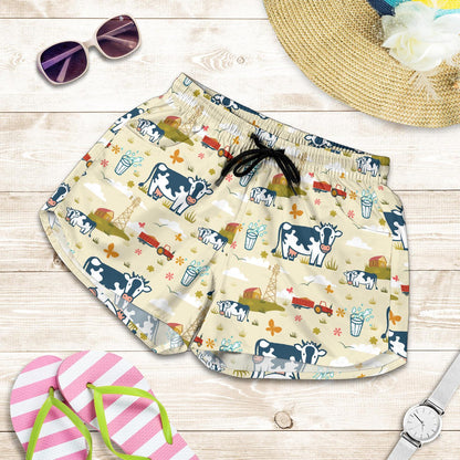Cow Farm Design Print Women Shorts-JTAMIGO.COM