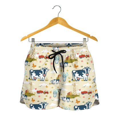 Cow Farm Design Print Women Shorts-JTAMIGO.COM