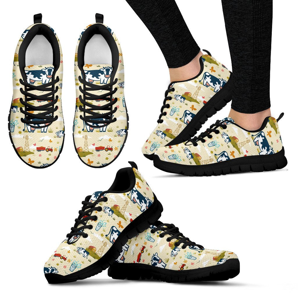 Cow Farm Design Print Women Sneakers Shoes