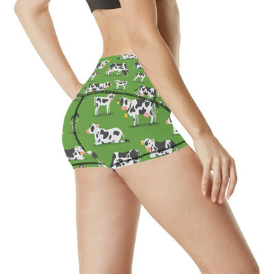 Cow Happy Print Pattern High Waisted Spandex Shorts-JTAMIGO.COM