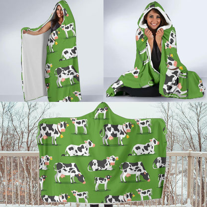 Cow Happy Print Pattern Hooded Blanket-JTAMIGO.COM